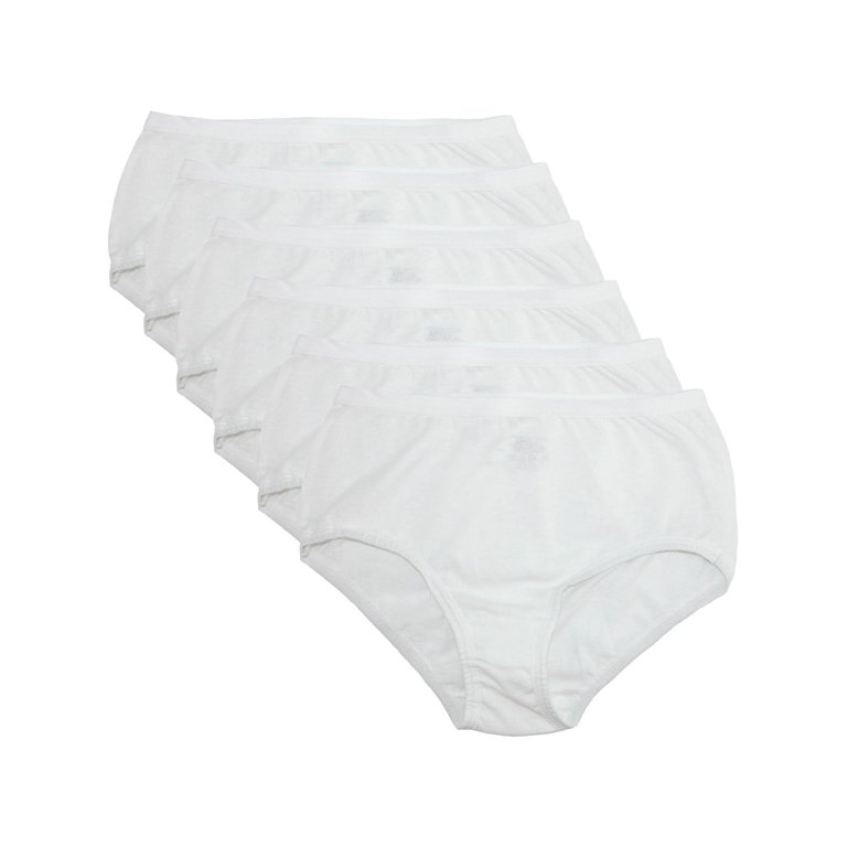 Girls' White Cotton Brief Panty, 6 Pack