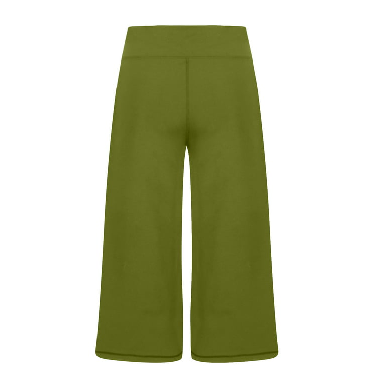 RQYYD Reduced Capri Pants for Women Wide Leg Yoga Pants with Pockets High  Waist Casual Dress Crop Pants(Khaki,3XL) 