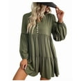 thumbnail image 3 of Long Sleeve Short Dresses for Women V Neck Fall Casual Loose Fit Flowy Swing Tiered Vacation Boho Dress Army Green M, 3 of 9