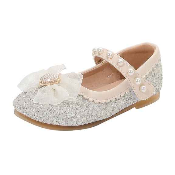 NOKIO Girls Dress Shoes Mary Jane Wedding Flower Bridesmaids Heels Glitter Princess Shoes for Kids Toddler Girl Dress Shoes for Wedding Party Ballet Flats Glitter Shoes