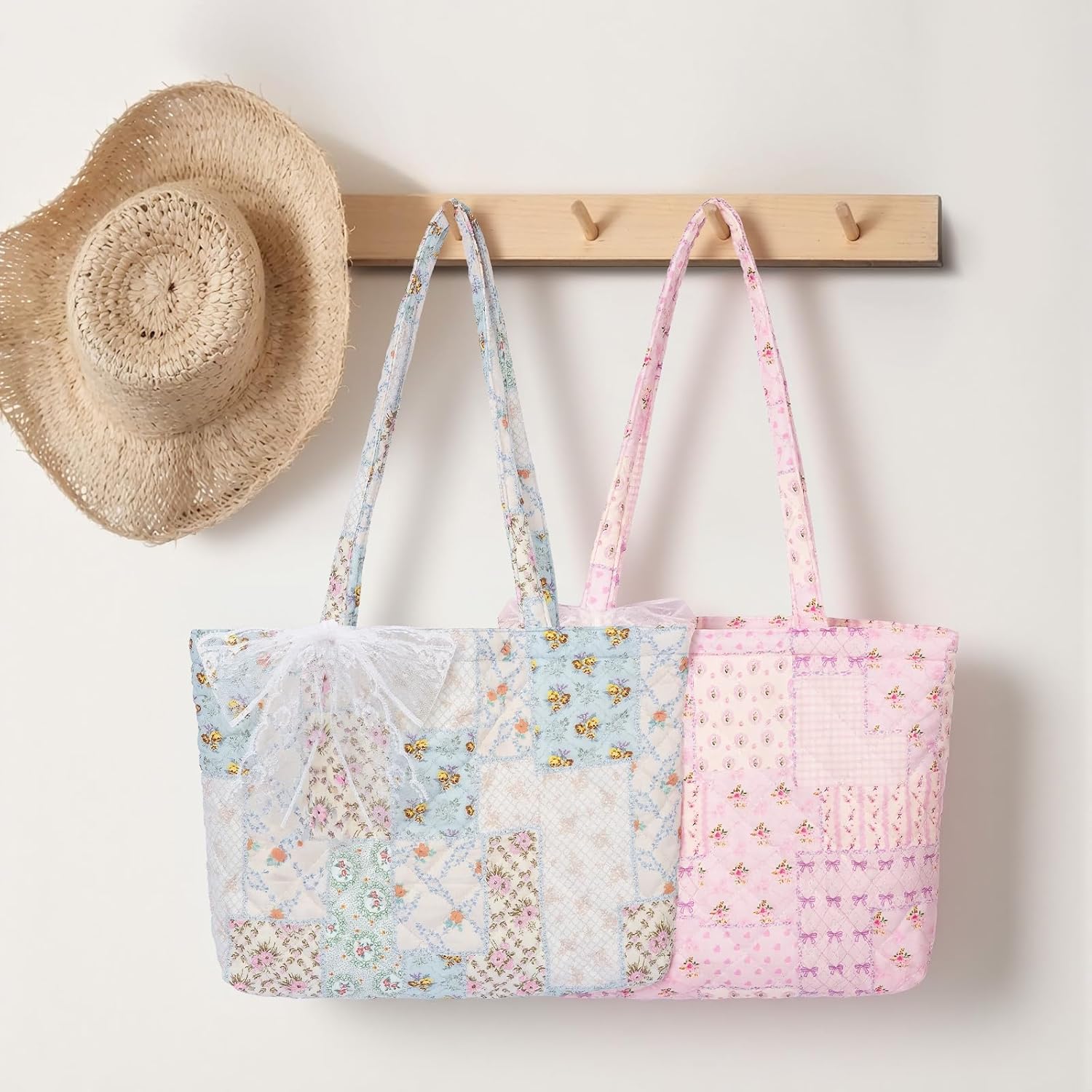 Quilted Small Tote Bag for Women, Lightweight Floral  Bag,Soft College Travel Work Bag Everyday Purse