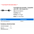 thumbnail image 2 of Front Right Axle Assembly - Compatible with 1998 - 2001 Honda CR-V 1999 2000, 2 of 2