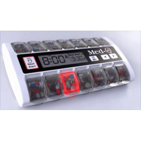 Pill Reminder Alarm - New MedQ Daily Pill Box Reminder with Flashing Light and Beeping Alarm Includes Bonus Liberty Pill Keychain (White)