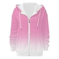 thumbnail image 4 of Women's Gradient Color Full Zip Hooded Sweatshirt, Soft Breathable Long Sleeve Pullover for Spring Autumn Casual Wear, Streetwear Fashion and Daily Comfort Pink XL, 4 of 6