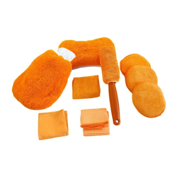 Kit de lavado de coche genérico de 9 piezas, accesorios para coche, toallas de cuidado de esponja, guantes de lavado, herramientas de lavado para el naranja