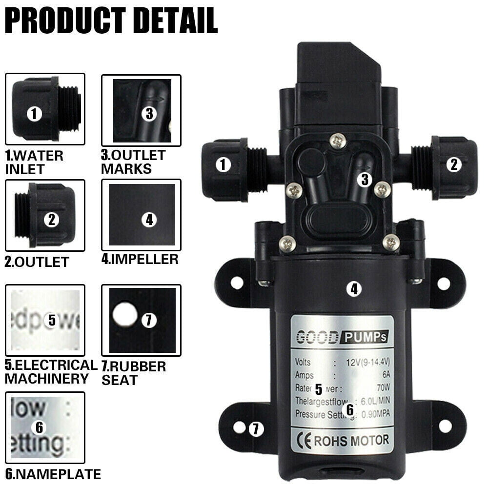 Made 12V Water Pressure Diaphragm Pump 6 L/MIN 5 GPM 72W Self Priming RV Booster Sprayer Pump Micropump For Caravan/RV/Boat/Marine