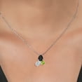 thumbnail image 3 of Gem Stone King 925 Silver and 10K Yellow Gold Onyx and Lab Grown Diamond and Peridot 3 Stone Pendant Necklace for Women | 2.34 Cttw | Pear Shape 8X6MM | Oval 7X5MM | Round 5MM | with 18 inch Chain, 3 of 4