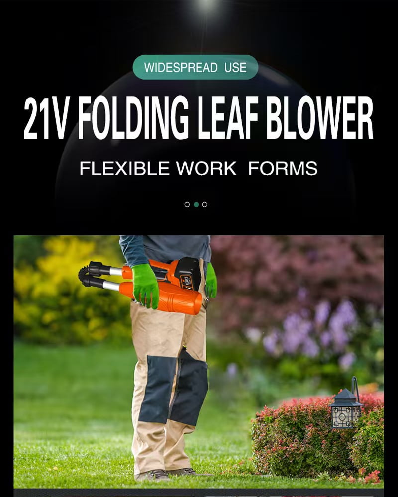 21V Electric Cordless Leaf Blower 400W High Power 39000RPM Snow Blower for Garden Outdoor with One Charger and Two Batteries Orange