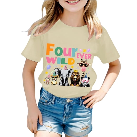 Kiijoy Toddler Girls Birthday T-Shirt Animal Print Short Sleeve T Shirt Tee, Sizes 1-2