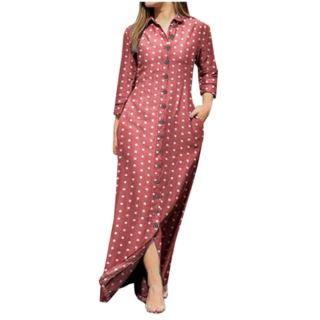 Chemises à Manches Longues pour Femmes Robe Longue Col en V Imprimé Robe Maxi Décontractée Ample Basique avec Poches