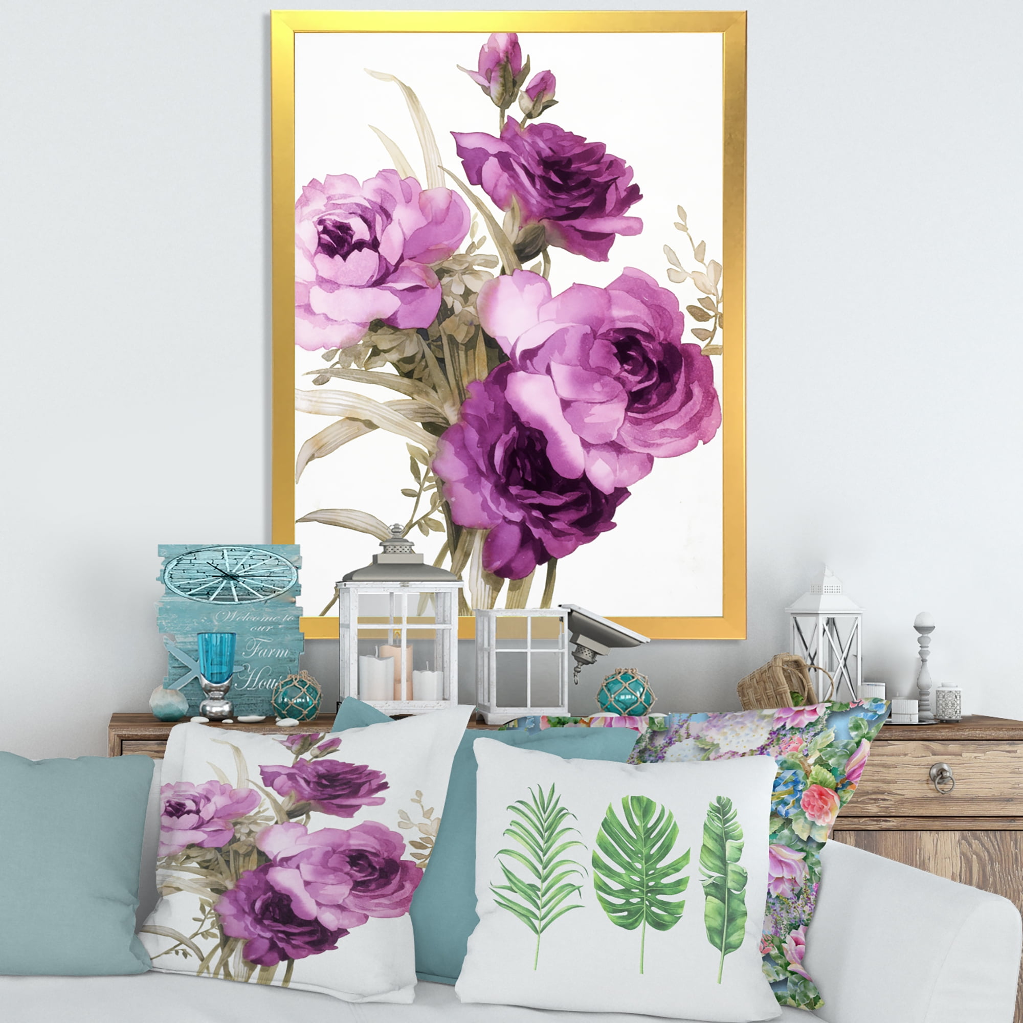 Designart 'Bouquet of Dark Pink Roses' Traditional Framed Art Print