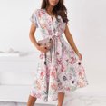 thumbnail image 2 of Womens Dresses Vacation, Womens Summer A-Line Sundress V Neck Short Sleeve Floral Printed Casual Swing Midi Dress with Belt, 2 of 8