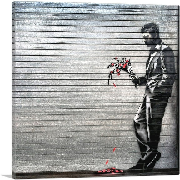 ARTCANVAS Waiting in Vain at the Door of the Club Canvas Art Print by Banksy - Size: 18" x 18" (0.75" Deep)