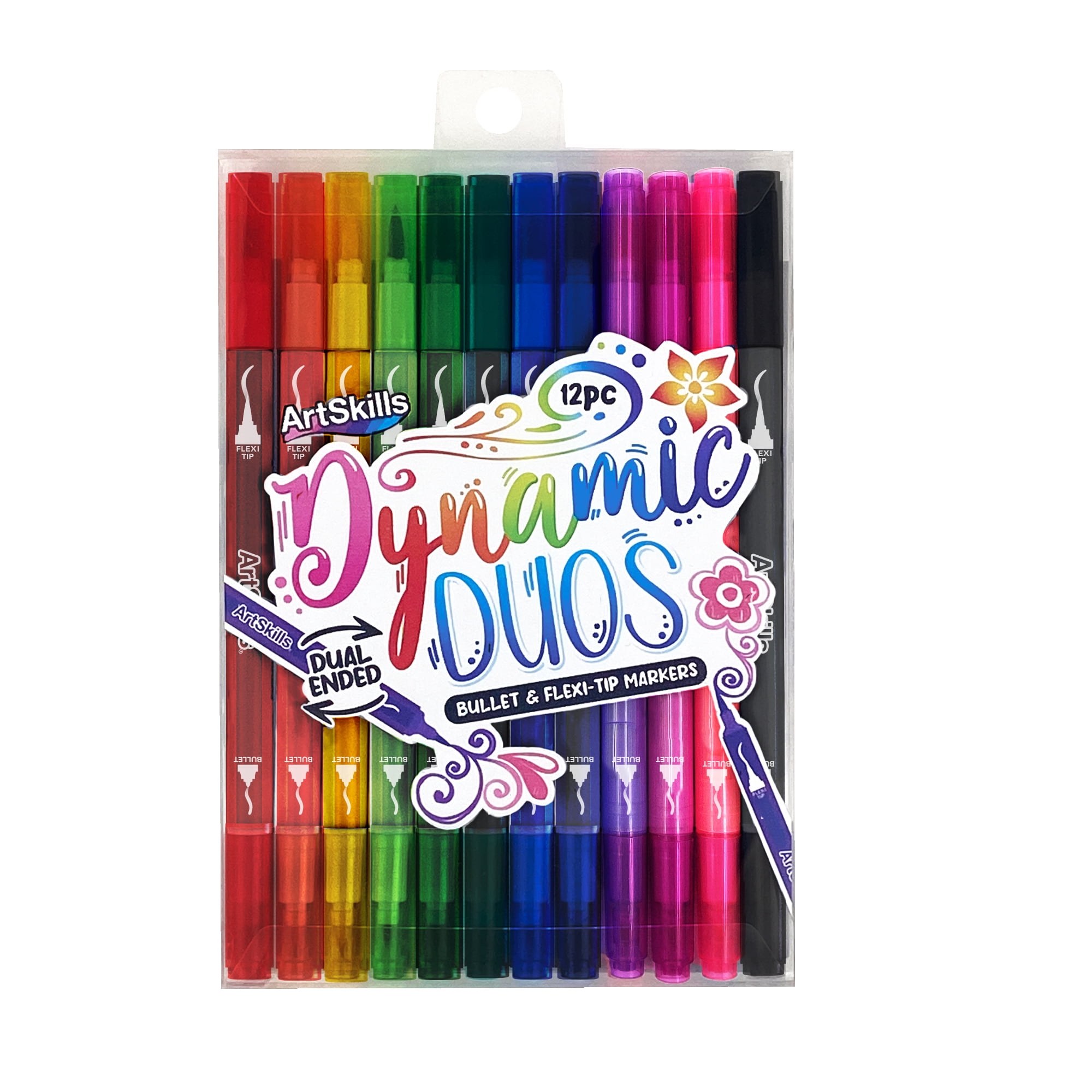 ArtSkills Dynamic Duos Dual Tip Brush Markers for Kids  Teens & Adults  12 Count