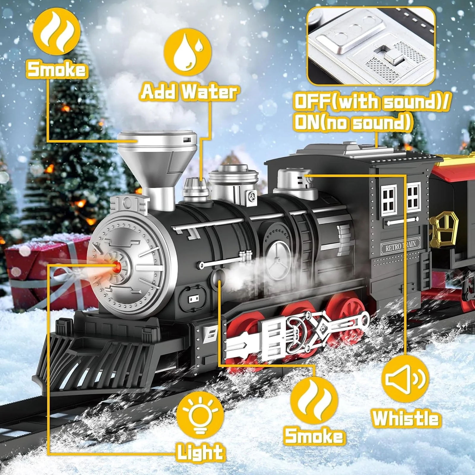Train électrique de Noël avec lumières et musique Train électrique de Noël avec lumières et musique