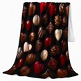 thumbnail image 2 of Chocolate Hearts and Truffles on Black, Romantic Dessert Style for Chocolate Lovers, Sweet Candy Pattern and Valentine's Day Gift, Cozy Flannel Blanket for Bedroom and Guest Room, Home Decor, 2 of 9