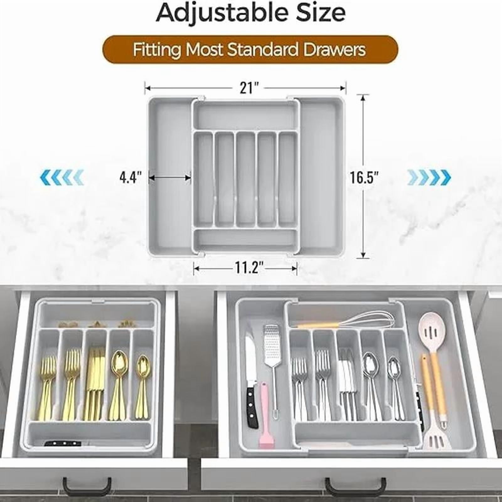 Expandable Silverware Organizer, BPA-Free Food-Safe Cutlery Flatware Organizer, Kitchen Utensil Drawer Organizer, Adjustable Holder for Spoons Forks Knives, Gray