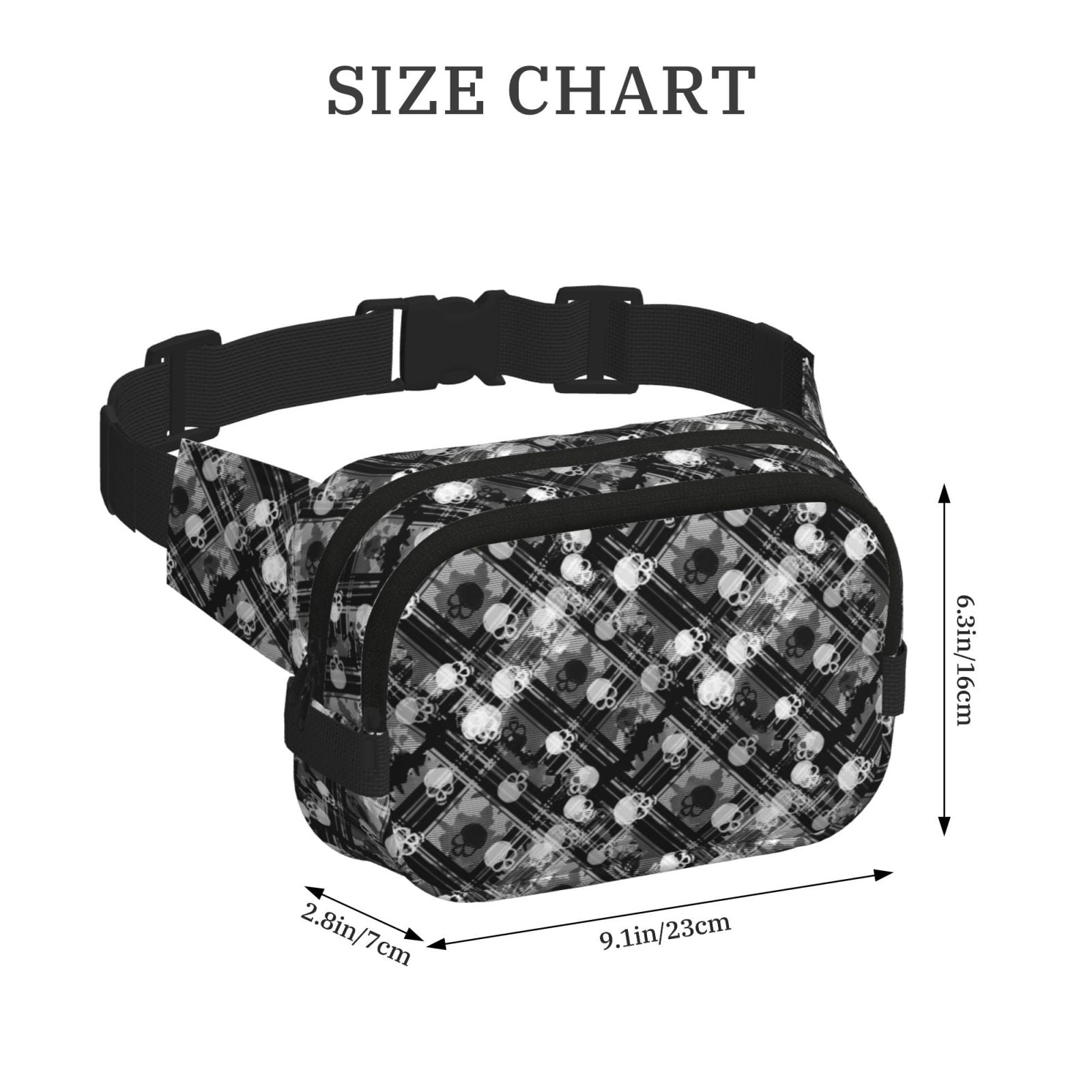 Picia Seamless Pattern With Skulls Print Square Double-Layer Waist Bag Mini Adjustable Waist Belt Bag Exercise Running Travel Hiking