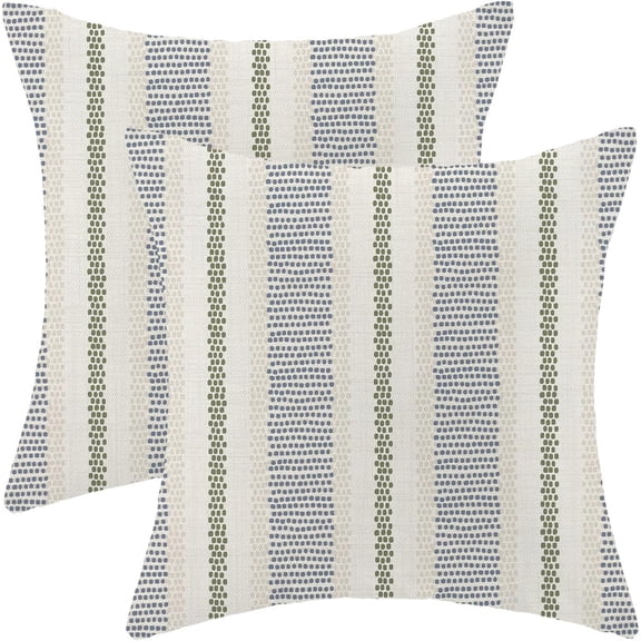 Navy Blue Sage Green Outdoor Pillow Covers 18 x 18 Inch, Beige Polka Dots Stripe Decor Throw Pillows for Couch Bed, Boho Modern Farmhouse Decorative Pillowcase Linen Cushion Cover Set of 2