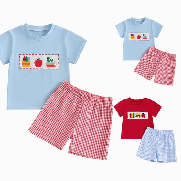 Gubotare Back to School Toddler Baby Boy Outfit Embroidery T Shirt and Shorts Set First Day of Preschool Kindergarten Clothes (Light Blue, 2-3 Years)
