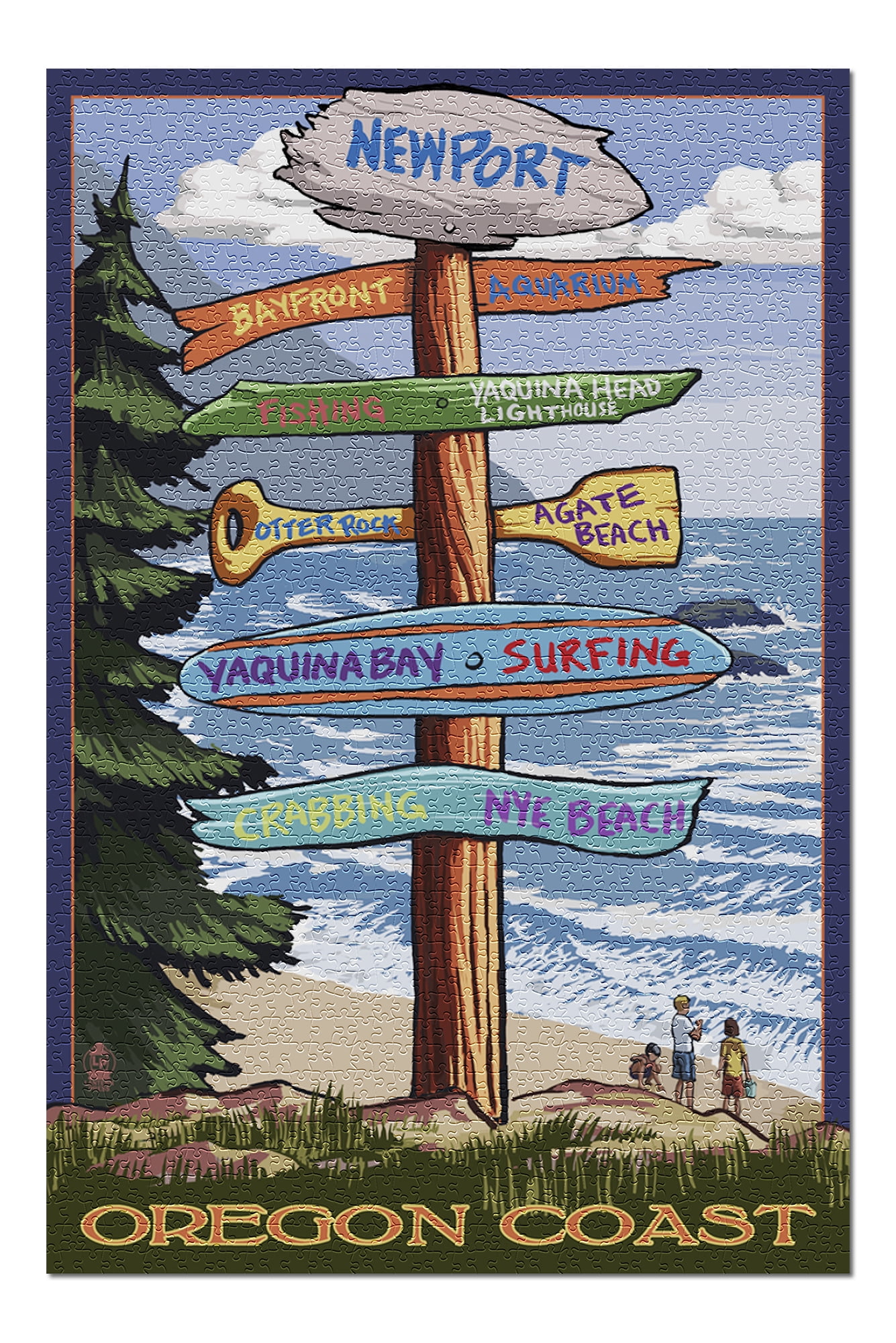Newport, Oregon Signpost Destinations (20x30 Premium 1000 Piece Jigsaw Puzzle, Made in USA