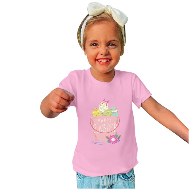 Qiopertar Haut à Manches Courtes Imprimé Col Rond Mignon Mode pour Enfants Garçons Filles en Solde à Moins de 5$ en Solde