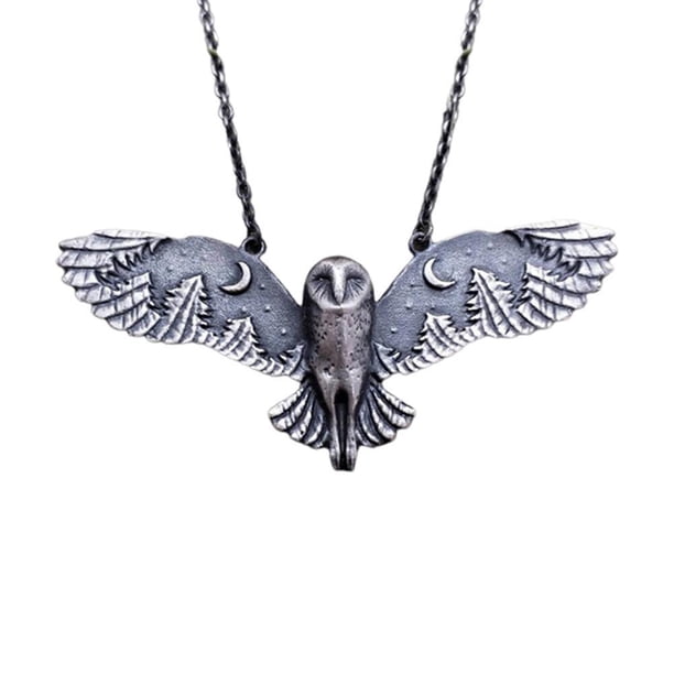 Búho De Plata Luna Bosque Collar Retro Bosque Búho Collar Luna Fase Arte Joyería Animal Totem Collar Para Mujeres Niñas Guardurnaity AP005829-00