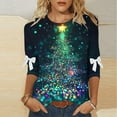 thumbnail image 2 of MaFYtyTPR Women's Christmas 3/4 Sleeve Tops Fashion Festival Printed Bow Round Neck Three Quarter Sleeve Loose T-shirt Plus Size Green XXXL, 2 of 5