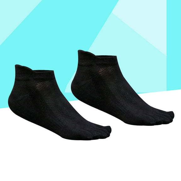 Masteelf Men Cotton Low Cut Athletic Running Toe Socks 5 Finger No Show Mesh Wicking (Black)