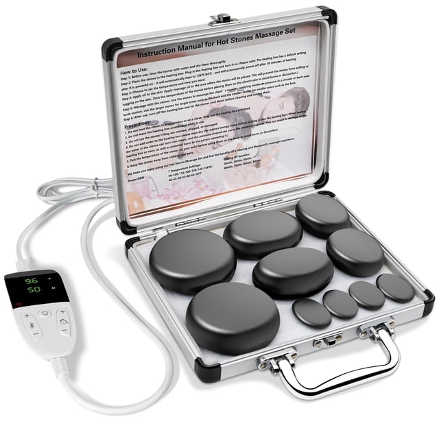 Set de masaje Hot Stones de basalto AICNLY, 10 unidades con kit calentador