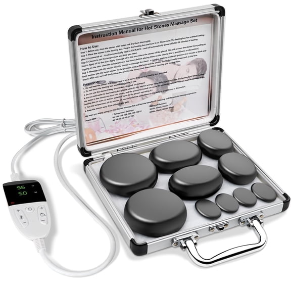 Set de masaje Hot Stones de basalto AICNLY, 10 unidades con kit calentador