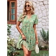 thumbnail image 4 of Women'S Floral Ruffle Midi Dress V Neck Flowy Tiered Long Dress Green M, 4 of 10