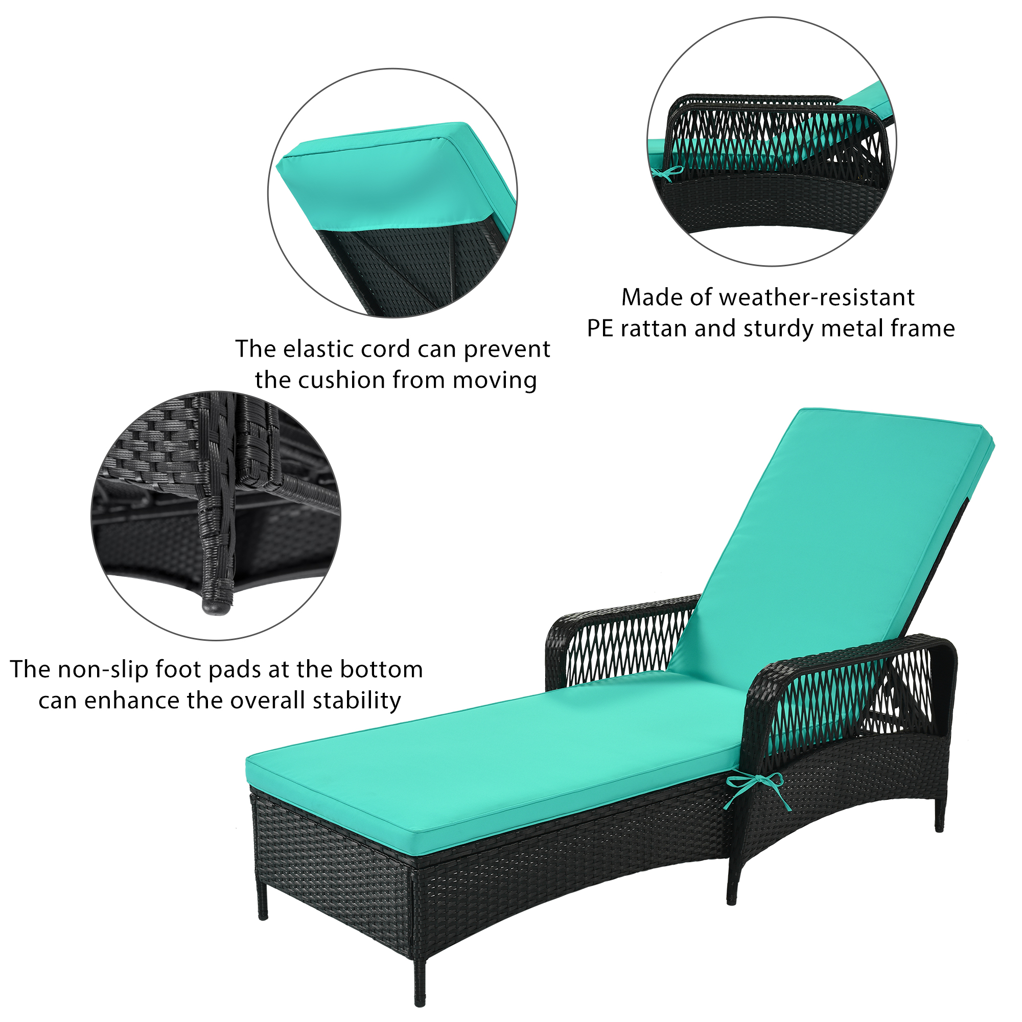 SYNGAR Patio Lounge Chair, Patio Chaise Lounges with Thickened Cushion, PE Rattan Steel Frame Pool Lounge Chair for Patio Backyard Porch Garden Poolside, Green - image 3 of 10