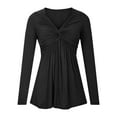 thumbnail image 4 of Annhoo Dressy Shirts for Women Elegant V-Neck Knot Front Tops Fall Casual Pleated Long Sleeve Pullover Blouse, 4 of 7
