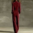 thumbnail image 4 of Women's Long Sleeve Suede Jumpsuit Stand-Up Collar Zip Front Fall Cozy Wide Leg Jumpsuit Outfits, 3XL, 4 of 4