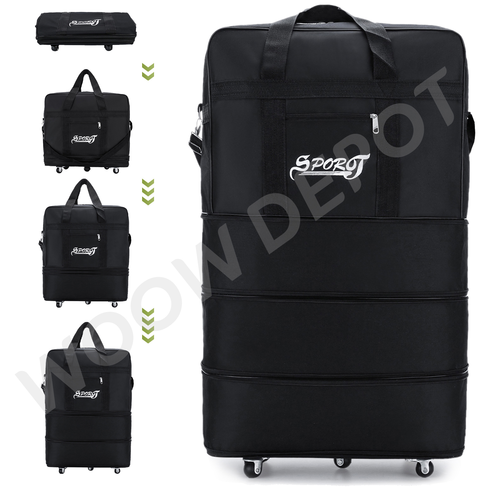 WOOW DEPOT 32in Expandable Suitcase Bag 4 Layer Collapsible Rolling Luggage Wheeled Duffle Bag Large for Home Storage Cargo Travel Business Moving