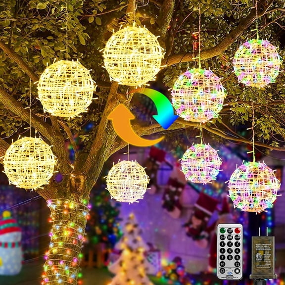 Fairdeer Color Changing Christmas Light Balls Outdoor with Remote & Timer, 7.87" Lighted Spheres Outside Hanging, 11 Mode Globe Lights with Plug for Trees Yard Garden Porch Patio Indoor Decor