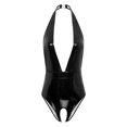 thumbnail image 4 of Body de charol de látex para mujer, lencería de una pieza con cuello Halter, sin mangas, sin entrepierna, mono con hebilla y Espalda descubierta, 4 of 5