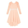thumbnail image 5 of YONGHS Girls Elegant Lace Flower Girl Dress Long Sleeve A-Line High Low Hem Junior Bridesmaid Dress Nude 12, 5 of 7