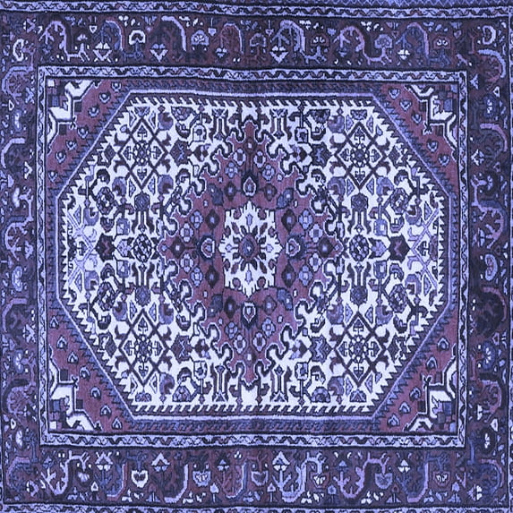 Ahgly Company Machine Washable Indoor Square Medallion Blue Traditional Area Rugs, 7' Square