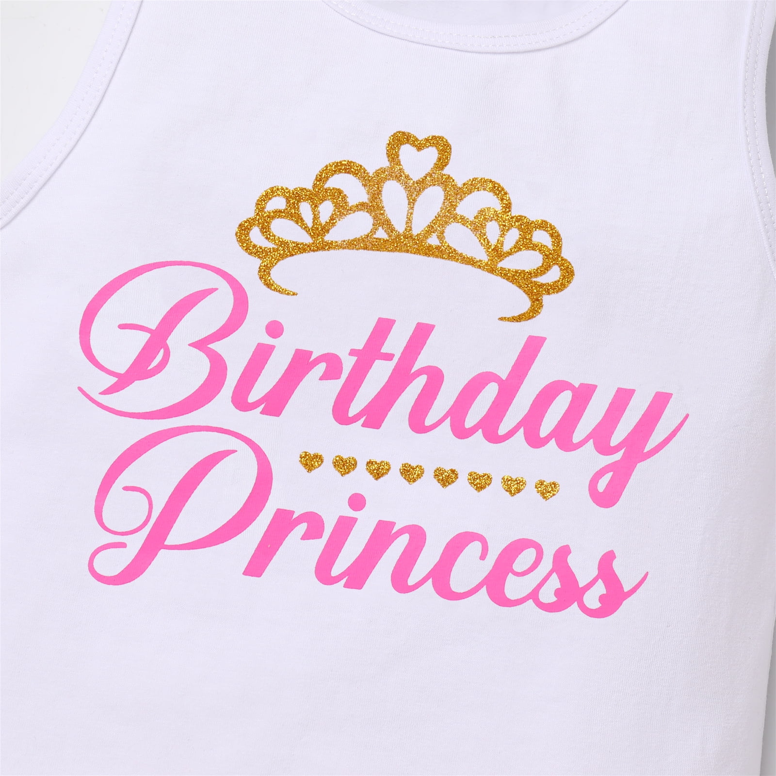 IBTOM CASTLE Toddler Baby Girls Princess Birthday Outfits Sleeveless Printed Vest Tops+Tulle Tutu Dress+Flower Crown Party Clothes 3-4 Years Hot Pink