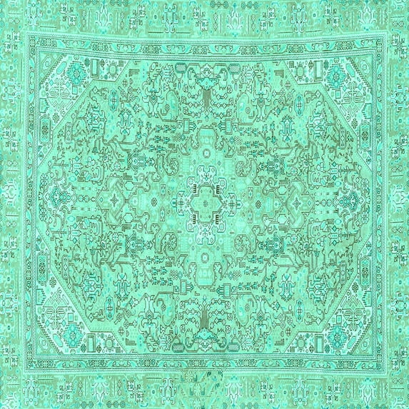 Ahgly Company Indoor Square Abstract Turquoise Blue Modern Area Rugs, 5' Square