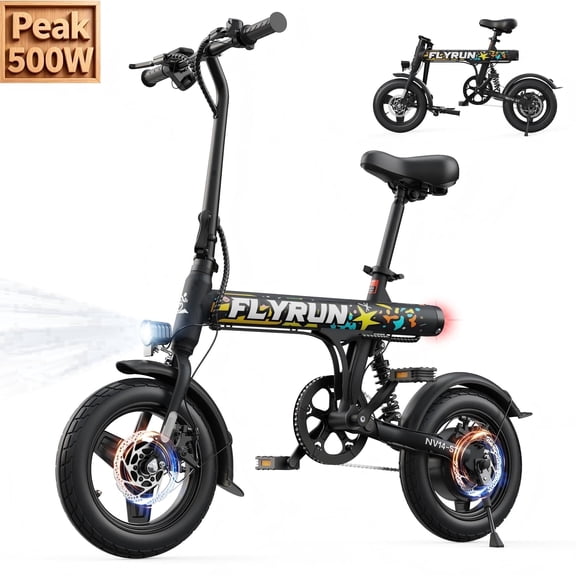 FLYRUN Electric Bike, 14" Folding E-Bike for Adults, 500W Peak Motor, 36V 280.8Wh Battery, 20MPH, Mini Ebike, LCD Display, UL2849