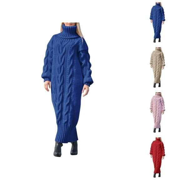 Maxi Sweaters Dress for Women 2025 Long Sleeve Turtleneck Cable Knit Plain Pullover Sweater Tops Fall Winter Outfits