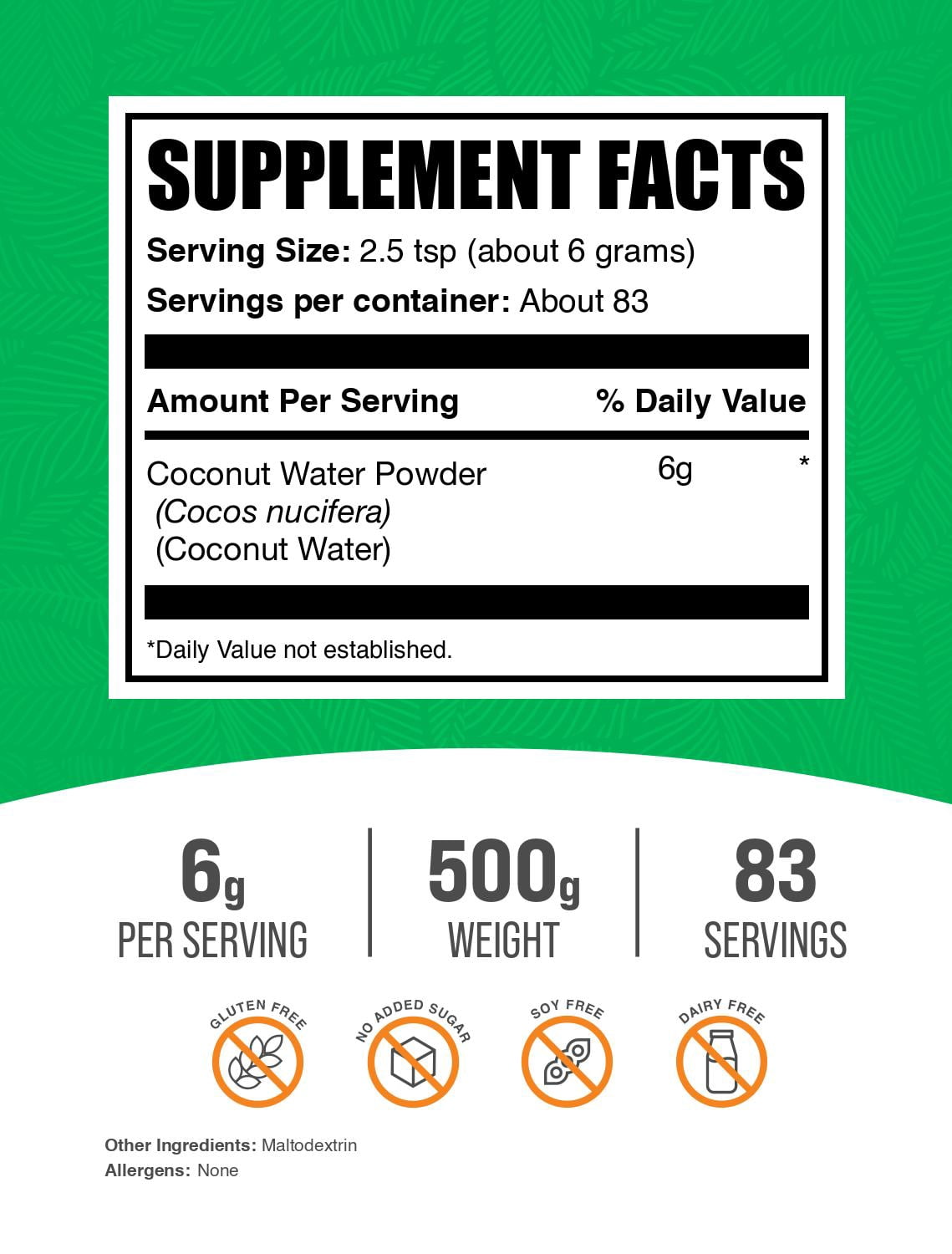 BulkSupplements Coconut Water Powder, Electrolyte Supplement, 500g