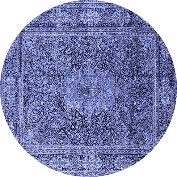 Ahgly Company Indoor Round Medallion Blue Traditional Area Rugs, 3' Round