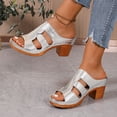 thumbnail image 4 of Rokment Boho Vintage Platform Chunky High Heels Slides Sandals for Women Ladies 2026 Beach Summer Trendy Leather Open Toe Block Heeled Dress Slip on Slippers Silver Size 6, 4 of 8