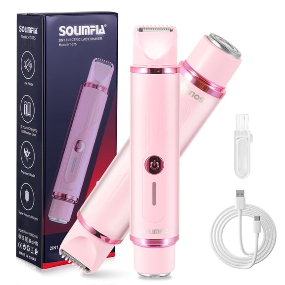 SOLIMPIA Women's Facial Hair Remover, Dual-Head Electric Shaver for Face & Body 2-in-1 Pink