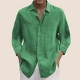 thumbnail image 2 of Afdoent Men's Casual Shirts Male 3/4 Sleeve Spring Summer Solid Color Casual Lapel Long Sleeve Shirt Vacation Summer Beach Shirts, 2 of 5