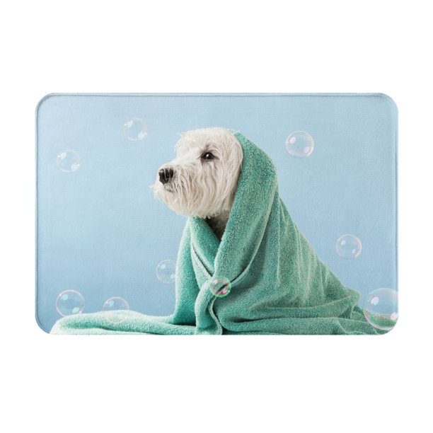Balery Dog Wrapped in Towel Felpudo de franela, resistente a las manchas y a la decoloración, para uso interior y exterior, fácil de limpiar, 40 x 60 cm